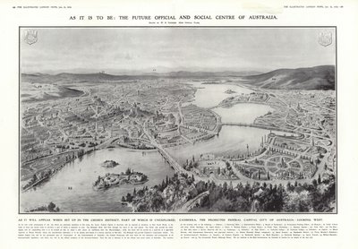 Ansicht von Canberra, vorgeschlagene Bundeshauptstadt von Australien, 1913 von English School