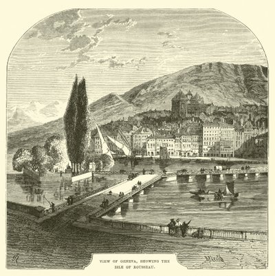 Ansicht von Genf, die Rousseau-Insel zeigend von English School