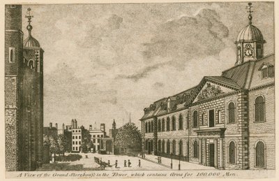 Ansicht des Grand Storehouse im Tower of London mit Waffen für 100.000 Männer von English School