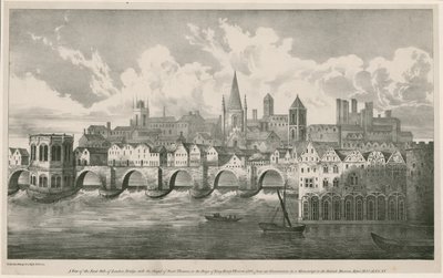 Ansicht der alten London Bridge zur Zeit von König Heinrich VII., circa 1500 von English School