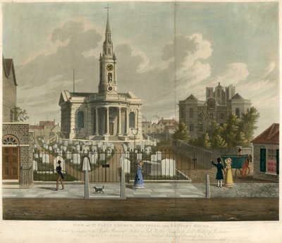 Ansicht der St Pauls Kirche, Deptford, London, und des Pfarrhauses von English School