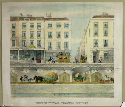 Ansicht einer Londoner Straße mit vorgeschlagenem Tunnel darunter zur Verkehrsentlastung, um 1850 von English School