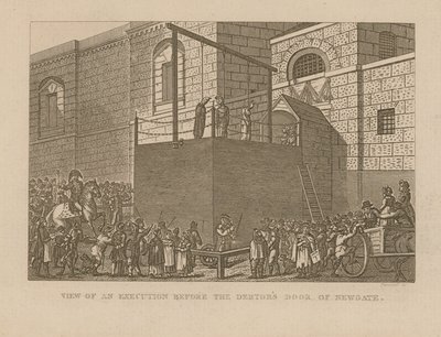 Ansicht einer Hinrichtung vor der Schuldnertür von Newgate von English School