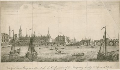 Ansicht der alten London Bridge, wie sie nach dem Brand von 1758 erschien von English School
