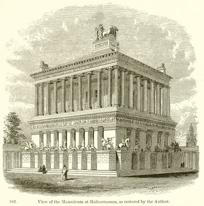Ansicht des Mausoleums von Halikarnassos, wie vom Autor restauriert von English School