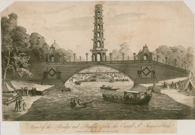 Ansicht der Brücke und Pagode vom Kanal, St Jamess Park, London von English School