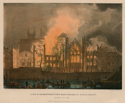Ansicht der Zerstörung beider Parlamentshäuser, 16. Oktober 1834 von English School