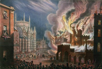 Ansicht der Zerstörung beider Parlamentshäuser, 16. Oktober 1834 von English School