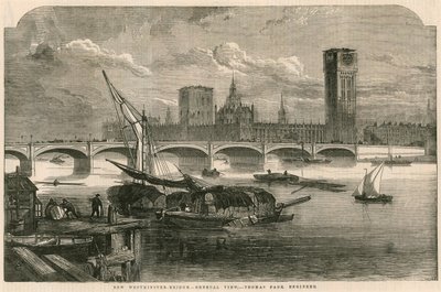 Ansicht der neuen Westminster-Brücke, London von English School