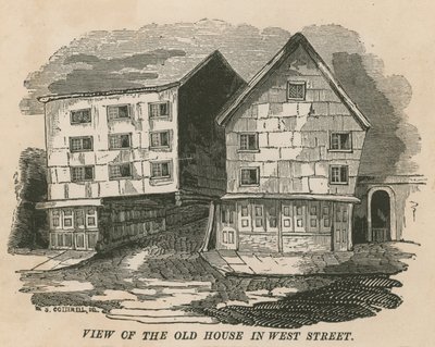 Ansicht des alten Hauses in der West Street, London, ehemals das Red Lion Inn, Chick Lane, einst der Wohnsitz von Jonathan Wild von English School