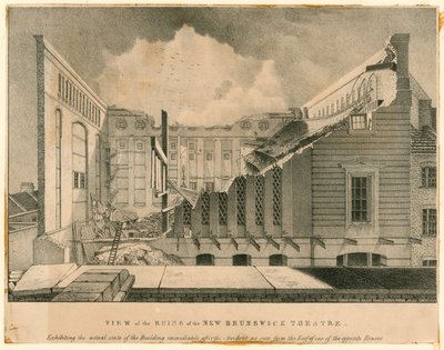 Ansicht der Ruinen des Neuen Brunswick Theaters, Wellclose Square, London von English School