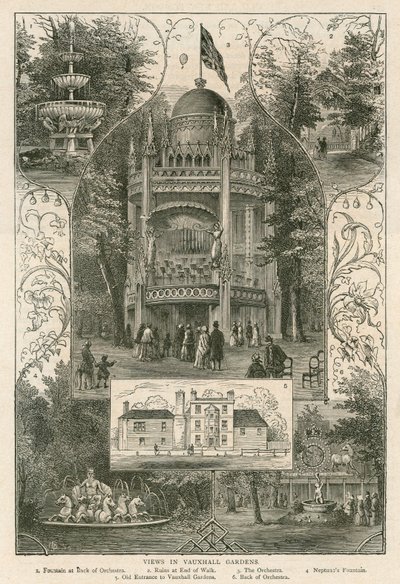 Ansichten in den Vauxhall-Gärten, London von English School