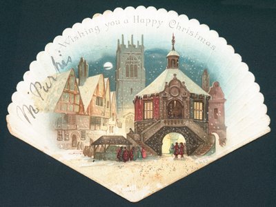 Dorfszene im Schnee, Weihnachtskarte von English School