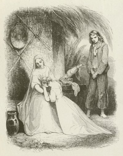 Virginia flieht zu ihrer Mutter um Zuflucht (Stich) von English School