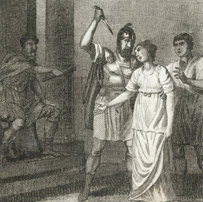 Virginius tötet seine Tochter, um sie aus der Macht des Appius zu befreien (Gravur) von English School
