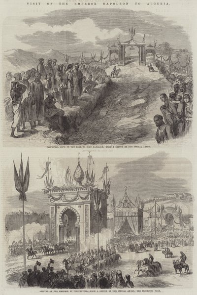 Besuch von Kaiser Napoleon in Algerien (Stich) von English School
