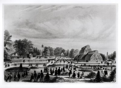 Besucher betrachten das Palmenhaus im Kew Palace, ca. 1860er Jahre von English School