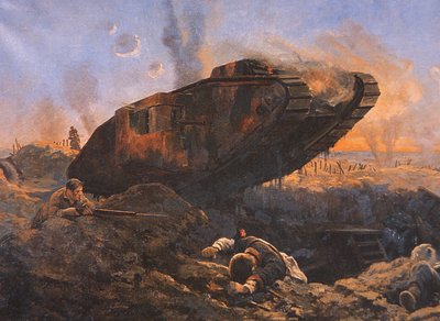 Britischer Panzer im Einsatz an der Westfront im Ersten Weltkrieg von English School