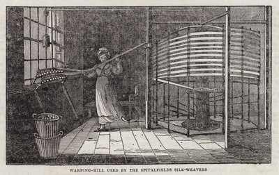 Kettbaum, verwendet von den Seidenwebern von Spitalfields (Gravur) von English School