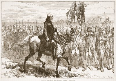 Warren Hastings überprüft Pearses Kolonne, Illustration aus Cassells Illustrierter Geschichte Indiens von James Grant, veröffentlicht 1879 von English School