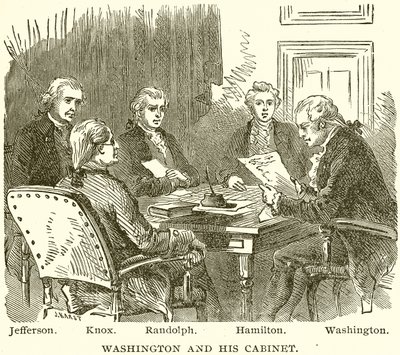Washington und sein Kabinett. Jefferson. Knox. Randolph. Hamilton. Washington von English School