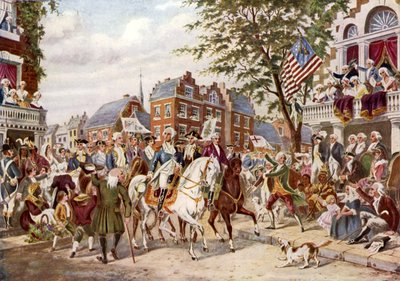 Washingtons Einzug in New York, 23. April 1789 von English School