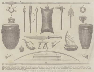 Waffen und Werkzeuge der Stämme Zentralafrikas, besucht von Mr. S. W. Baker (Stich) von English School