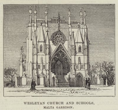 Wesleyanische Kirche und Schulen, Malta-Garnison (Gravur) von English School