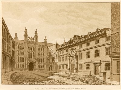 Westansicht der Guildhall-Kapelle, London, und Blackwell Hall von English School