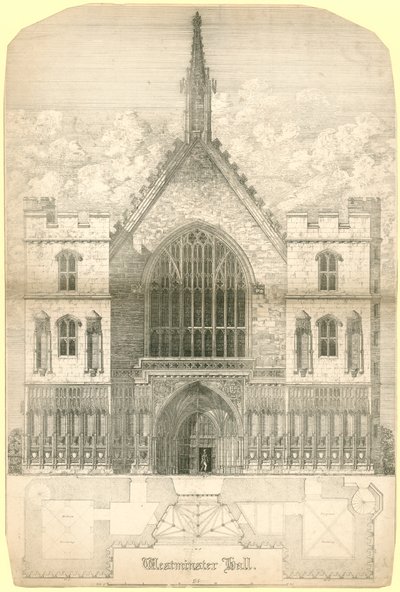 Westminster Hall, London, einschließlich eines Grundrisses des Gebäudes von English School