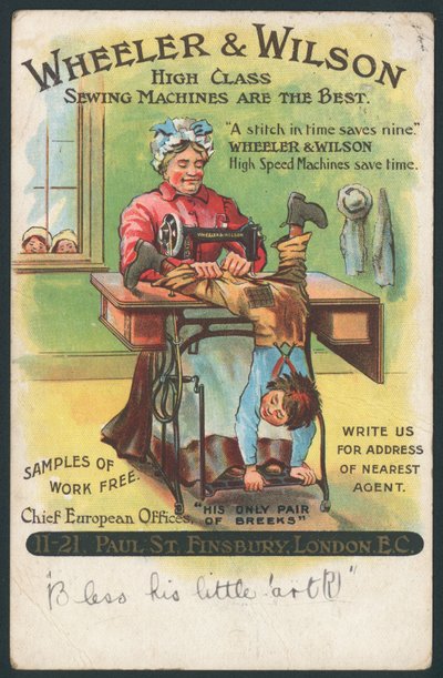Wheeler & Wilson, Nähmaschinen - Reparatur einer Jungenhose von English School