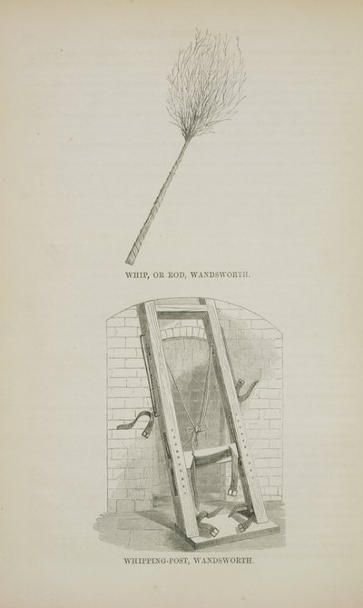 Peitsche oder Rute und Pranger in Wandsworth, aus The Criminal Prisons of London and Scenes of Prison Life von Henry Mayhew (1812-87) und John Binny, 1862 von English School