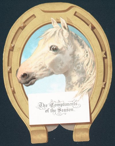 Weißes Pferd und Hufeisen, Weihnachtskarte von English School