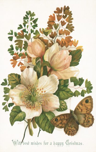 Wildrosen und Schmetterling, Weihnachtskarte von English School