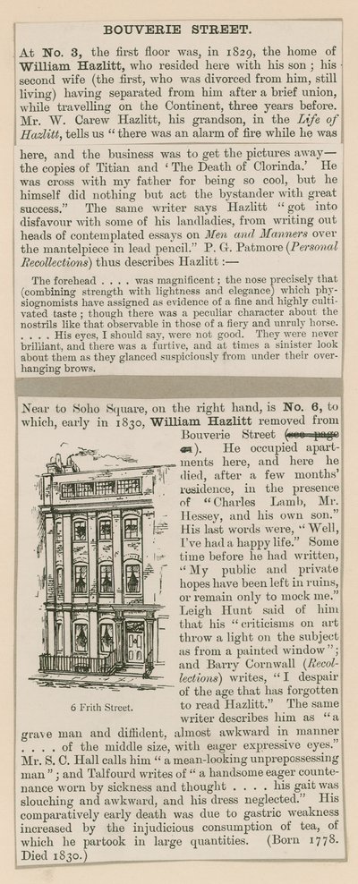 William Hazlitt und 6 Frith Street von English School