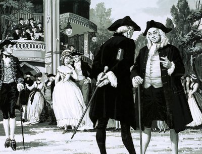 William Hogarth macht einen Spaziergang in den Vauxhall Gardens von English School