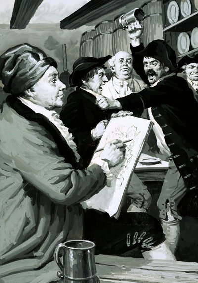 William Hogarths allererste satirische Zeichnung wurde von einer Kneipenschlägerei inspiriert von English School