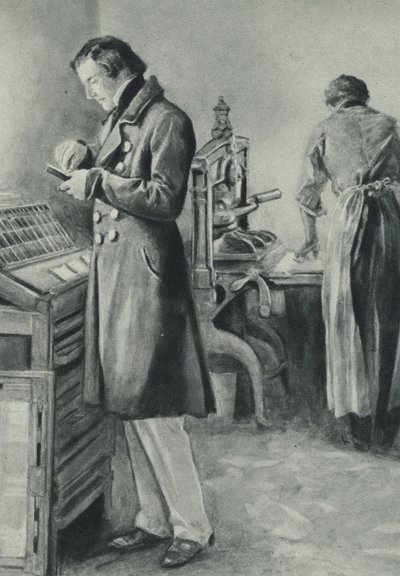 William Lloyd Garrison setzt den Satz für seine Zeitung von English School