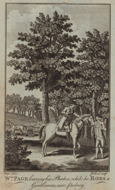 William Page verlässt seinen Phaeton, während er einen Gentleman in der Nähe von Putney beraubt von English School