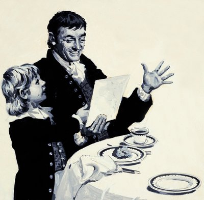 William Turner zeigt seinem erfreuten Vater eine Zeichnung eines Löwen von English School