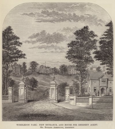 Wimbledon Park, neuer Eingang und Haus für den ansässigen Agenten (Stich) von English School