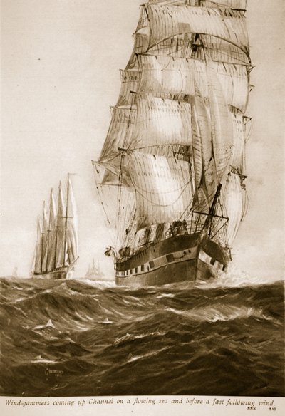 Windjammer kommen bei fließender See und schnellem Rückenwind in den Kanal, 1914-19 von English School