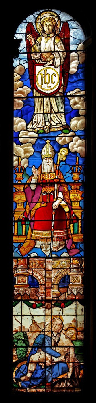 Fenster N2 mit einem Nordschiff-Fenster mit St. Nikolaus von English School