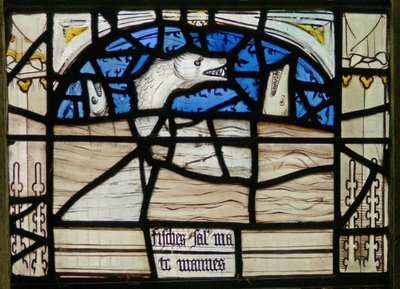 Die letzten fünfzehn Tage der Welt (das Pryke of Conscience Fenster): Fische und Seeungeheuer schreien von English School