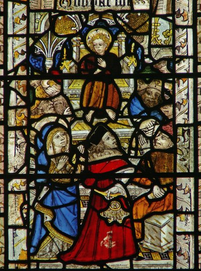 Fenster, das die Ärzte im Tempel darstellt von English School