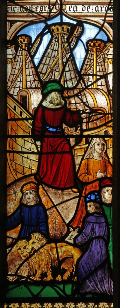 Fenster Nr. 2 zeigt die Geschichte der Arche Noah: Beladung von English School