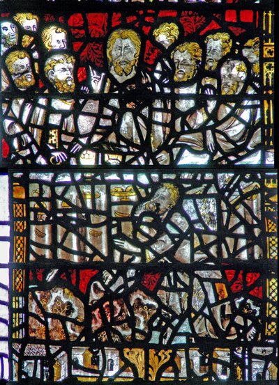 Fenster w3, Das letzte Abendmahl darstellend - ungewöhnlich, Judas ist im Vordergrund von English School