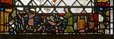 Fenster w40, Darstellung eines Randpanels mit Tieren und Menschen von English School