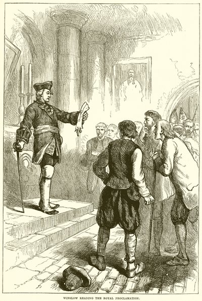 Winslow liest die königliche Proklamation vor von English School