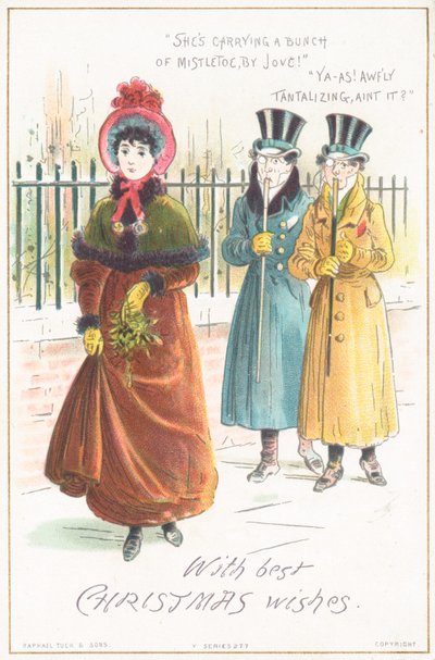 Frau trägt Mistelzweig, Weihnachtskarte von English School